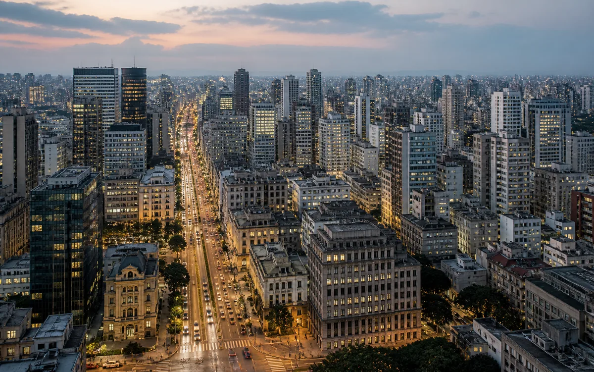 Vista elevada institucional ilustrativa do Centro de São Paulo