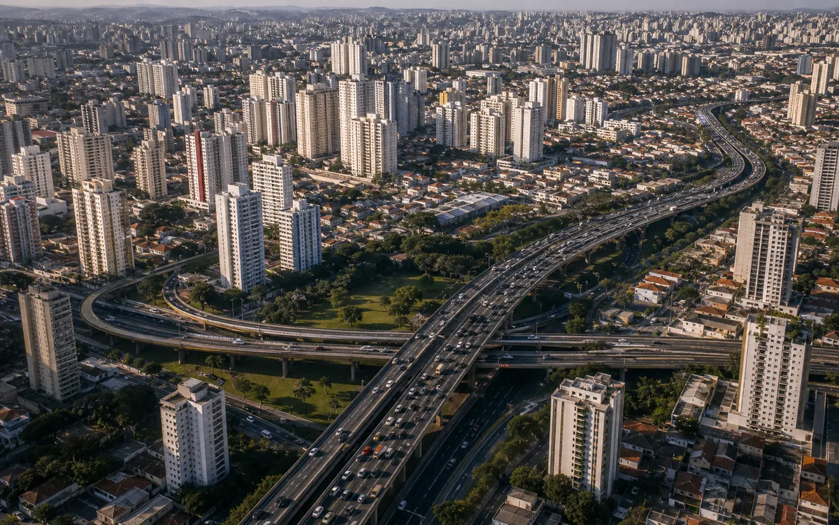 Vista aérea institucional ilustrativa da Zona Leste de São Paulo