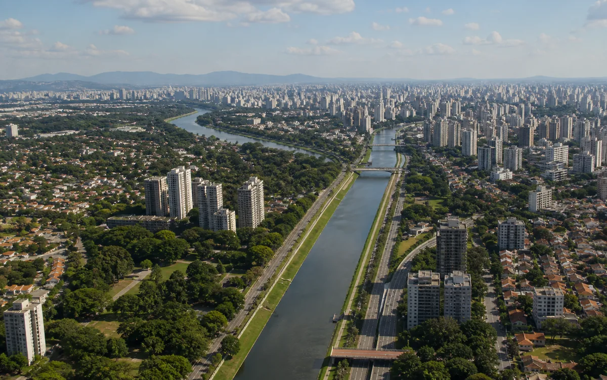 Vista aérea institucional ilustrativa da Zona Oeste de São Paulo