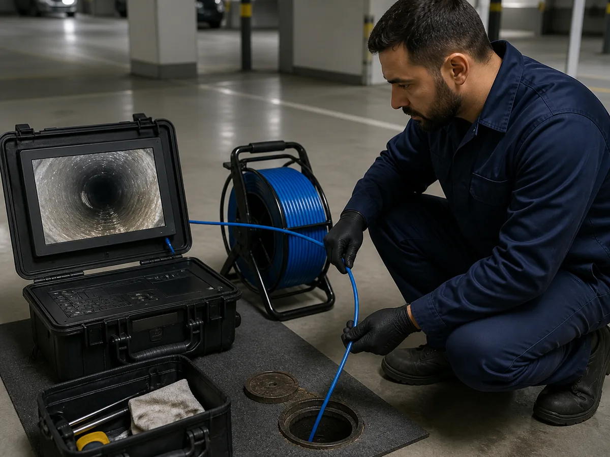 Ilustração institucional de equipamento profissional para inspeção de tubulação